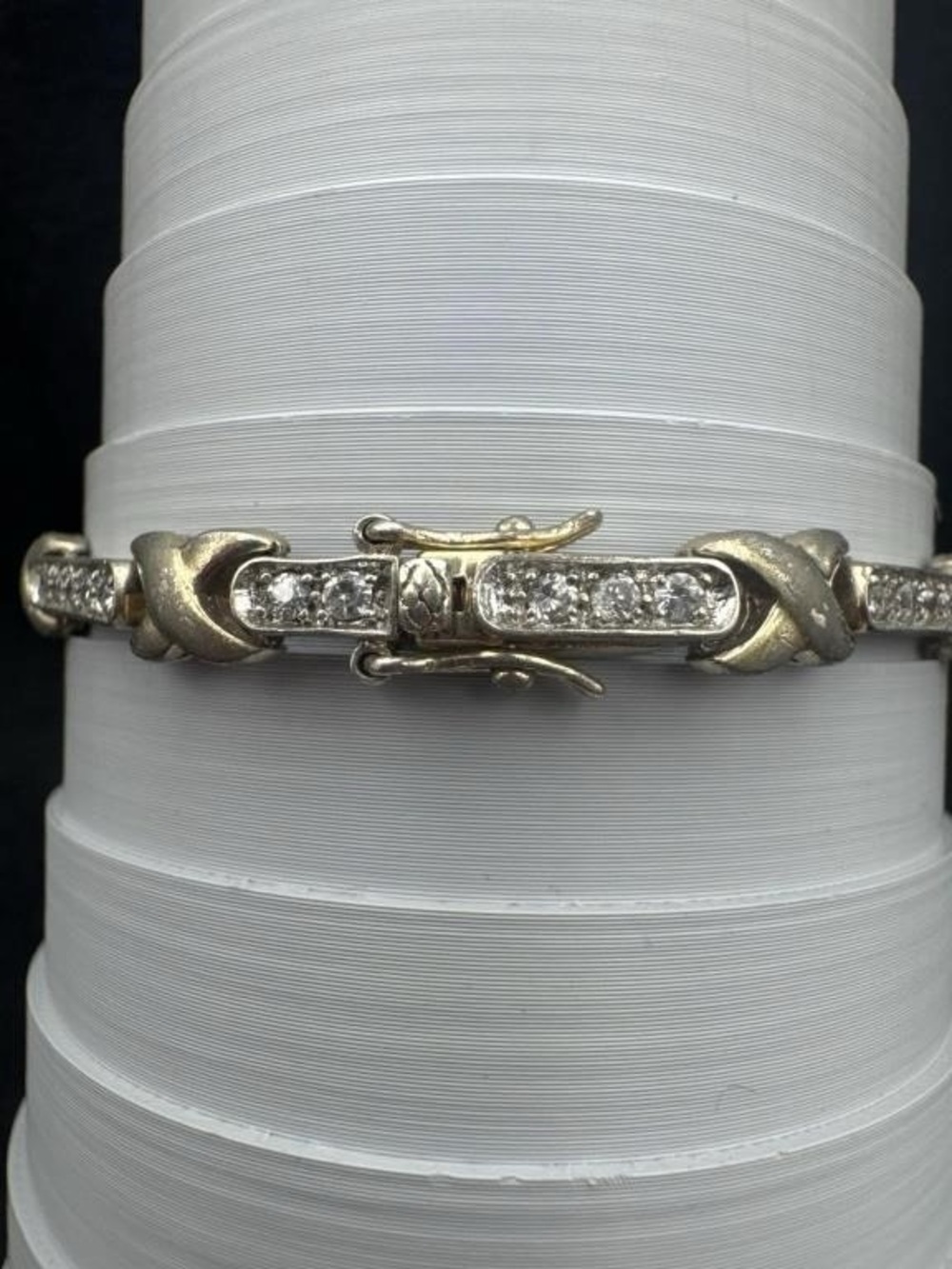 925 Sterling Silver Gold Tone X-Link Tennis Bracelet 7.25” 11.4g